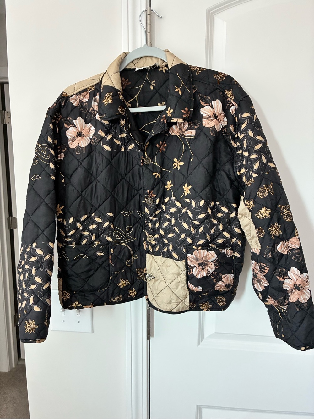 Quilted reversible Floral Patchwork Jacket vintage 100% silk LARGE